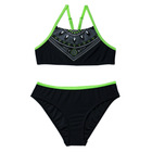Kép 1/2 - V alakban mandala mintás bikini fekete felsővel, kiwi zöld szegéllyel