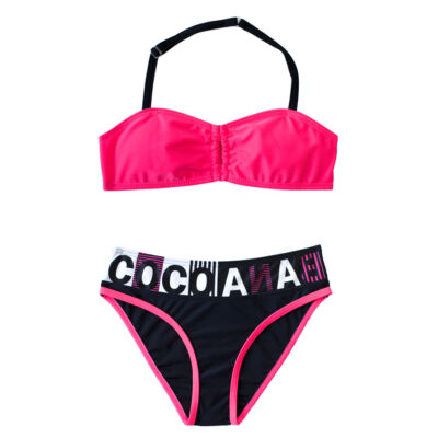 Élénk pink csőtopos bikini, Coco Bana feliratú bugyival