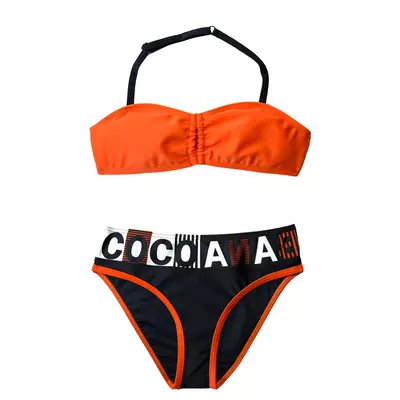 Narancssárga csőtopos bikini, Coco Bana feliratú bugyival
