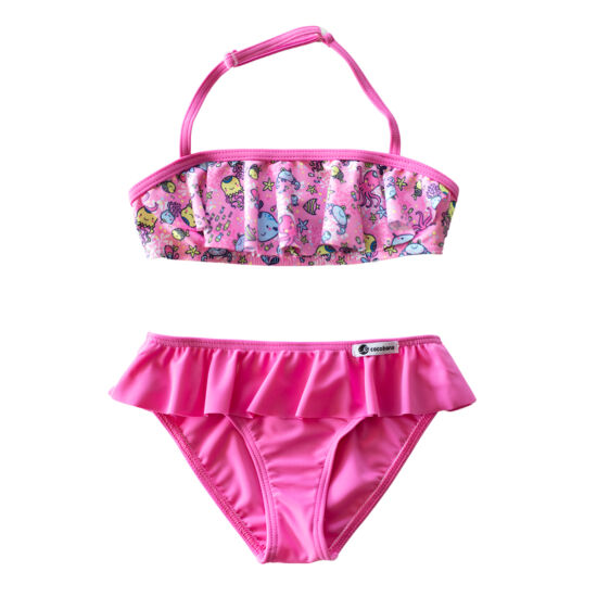 Bálna és polip mintás rózsaszín loknis bikini